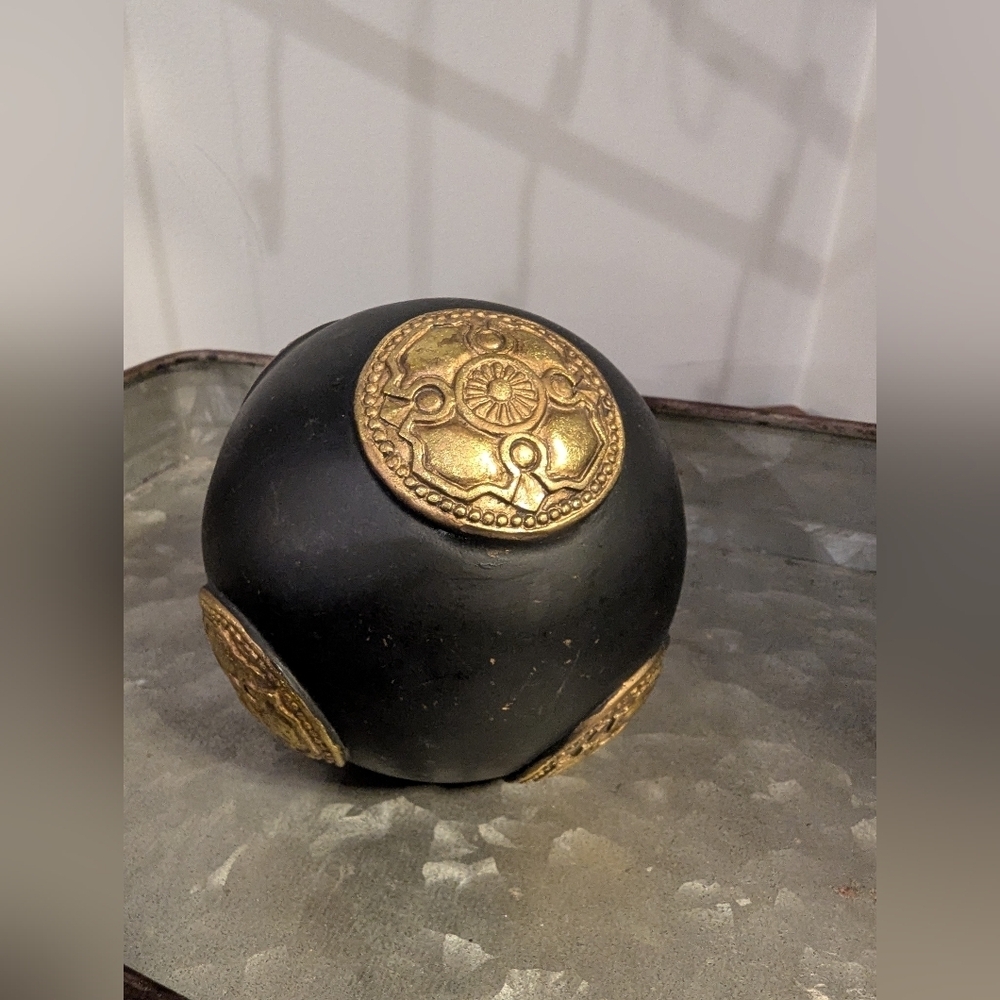 Vintage Decorative Solid wood Ball 4.5" Black & Gold Home Decor, Gothic - Picture 3 of 3